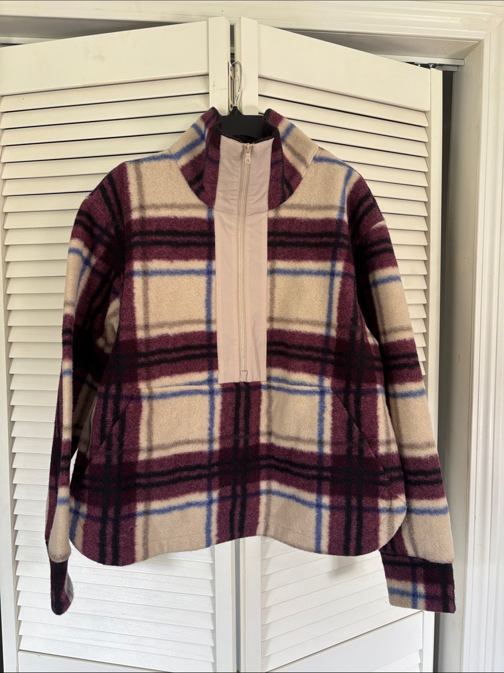 Alpine Design Burgundy, Cream & Blue Plaid Half-Zip Turtleneck Pullover